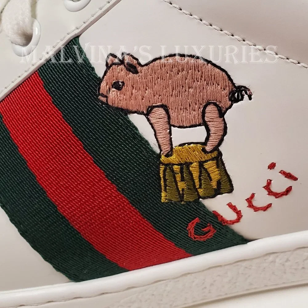 GUCCI SNEAKERS NEW ACE KITTEN WHITE LEATHER SHOES w WEB sz 41 11